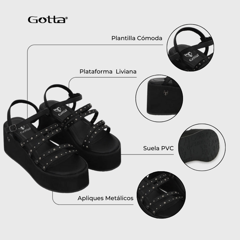 Sandalia Plataforma Negra Mujer 15629