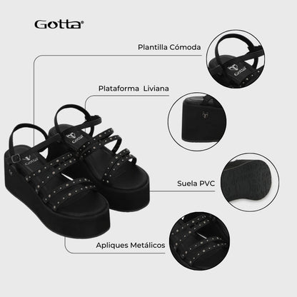 Sandalia Plataforma Negra Mujer 15629