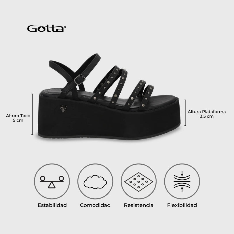 Sandalia Plataforma Negra Mujer 15629