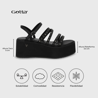 Sandalia Plataforma Negra Mujer 15629