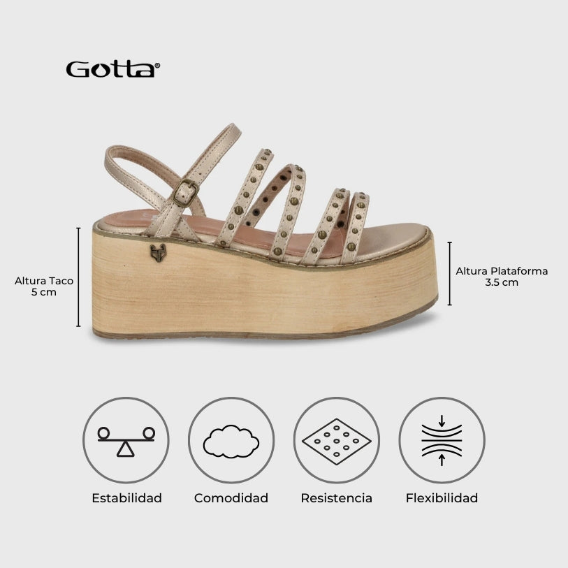 Sandalia Plataforma Dorada Mujer 15629