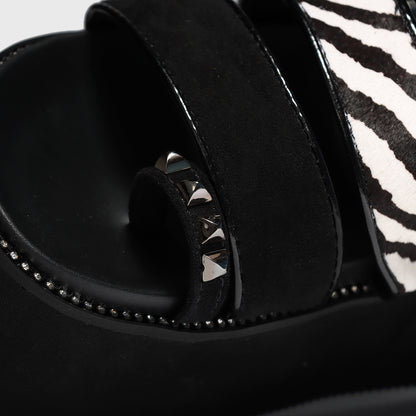 Sandalia Plataforma Animal Print Cuero Mujer 15662