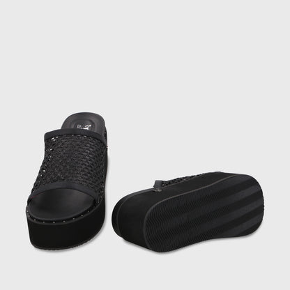Sandalia Plataforma Negra Mujer 1566H