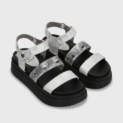 Sandalia Plataforma Plateada Mujer 15711