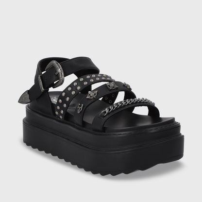 Sandalia Plataforma Negro Mujer 25235