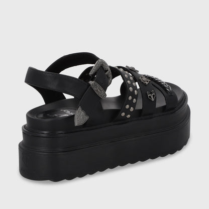 Sandalia Plataforma Negro Mujer 25235