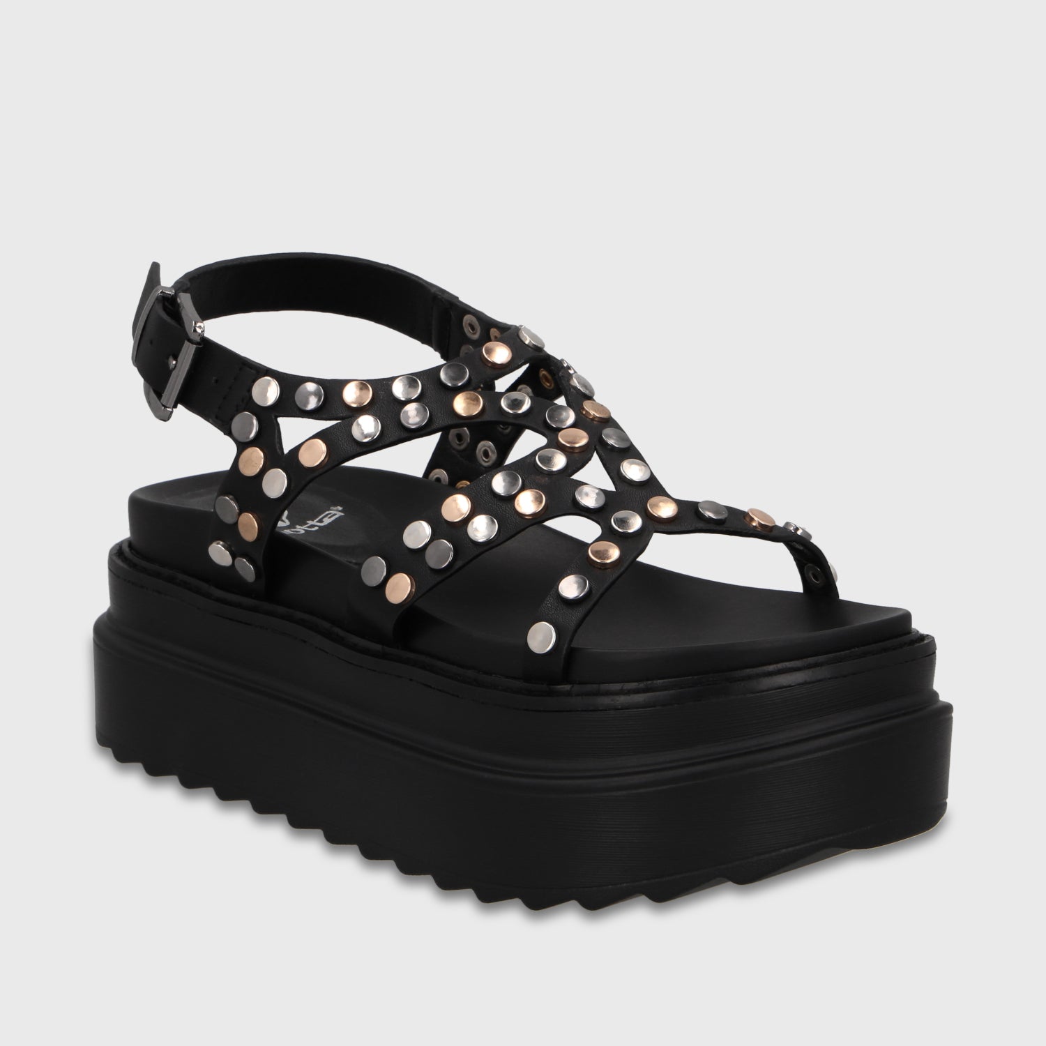 Sandalia Plataforma Negra Mujer 25236