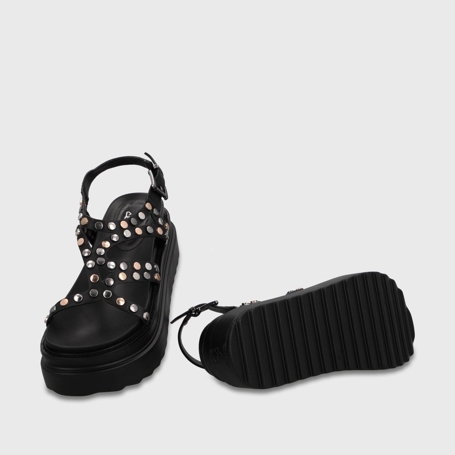 Sandalia Plataforma Negra Mujer 25236