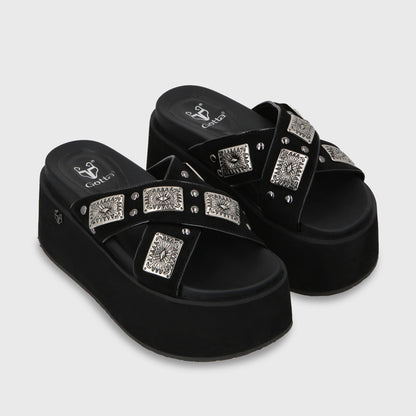 Sandalia Plataforma Negro Mujer 35187