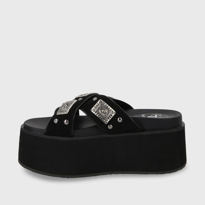 Sandalia Plataforma Negro Mujer 35187