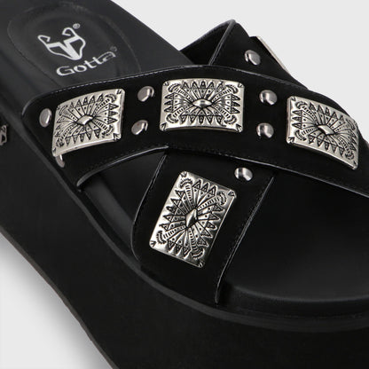 Sandalia Plataforma Negro Mujer 35187