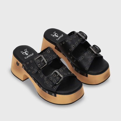 Sandalia Plataforma Negro Mujer 35266
