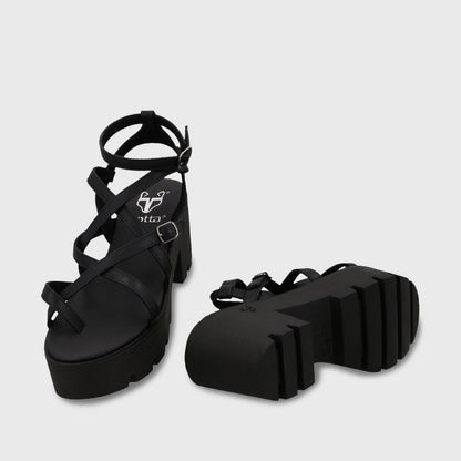 Sandalia Plataforma Negra Mujer 43024