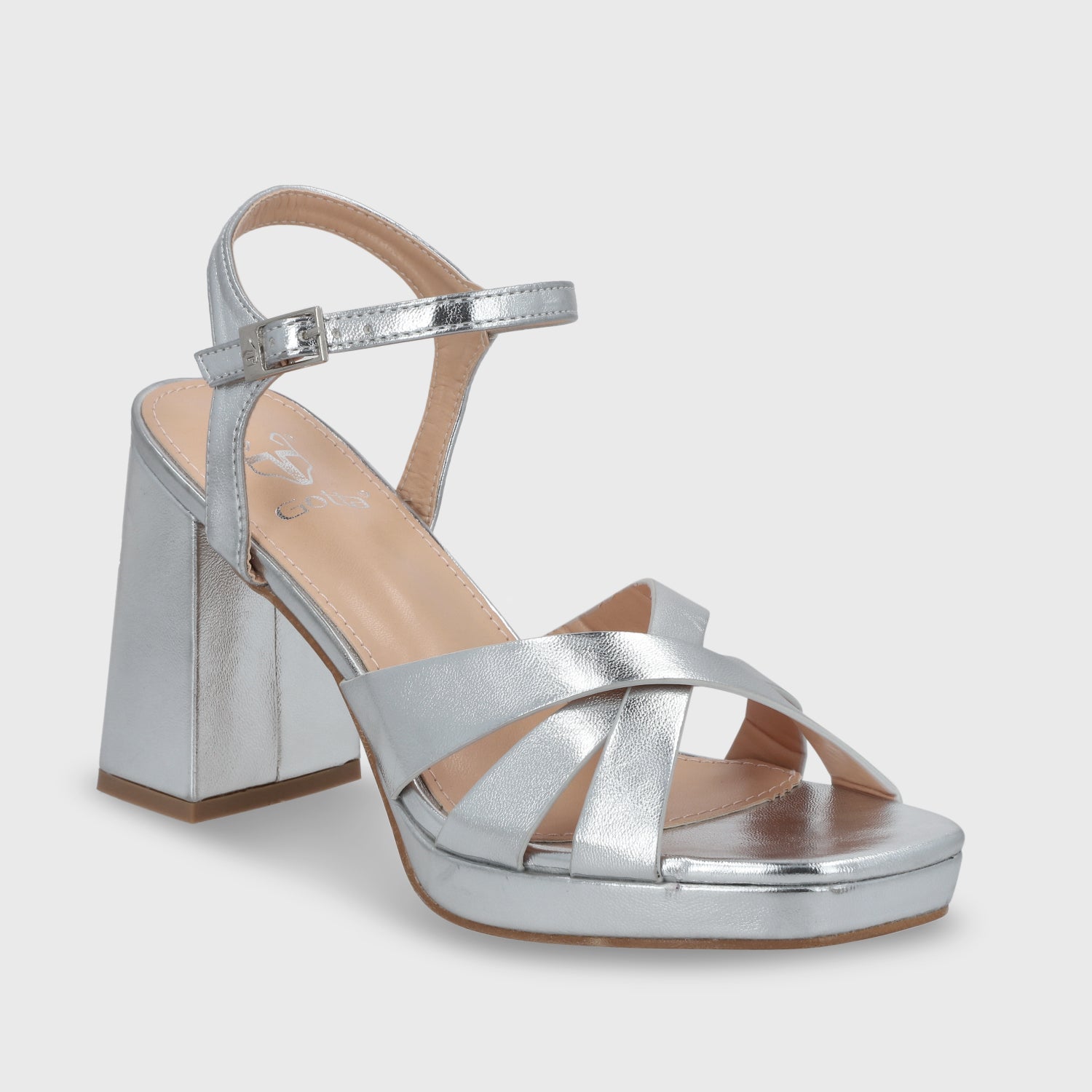 Sandalia Taco Plateada  Mujer 45902