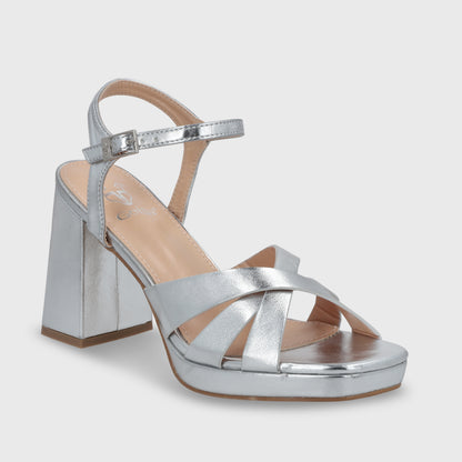 Sandalia Taco Plateada  Mujer 45902