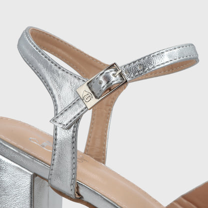 Sandalia Taco Plateada  Mujer 45902