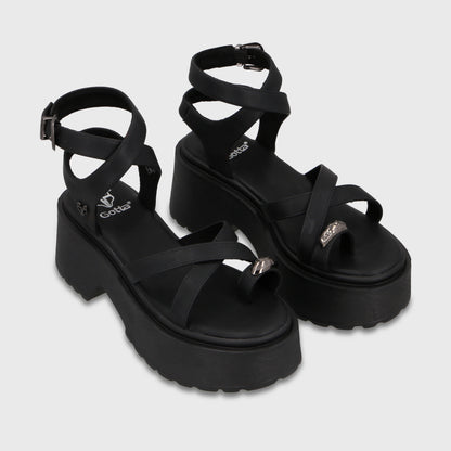 Sandalia Plataforma Negra Mujer 45986