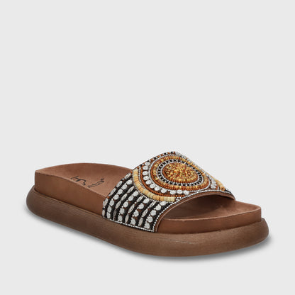 Sandalia Plana Beige Mujer 53704