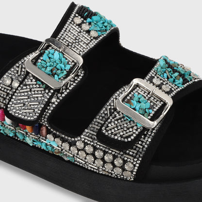 Sandalia Plana Negro Mujer 53705