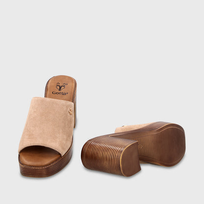 Sandalia Taco Beige Mujer 65920